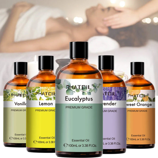 PHATOIL 100ml Natural Essential Oil For Skin Aromatherapy Lemongrass Eucalyptus Lavender  Peppermint Fragrance Essential Oils