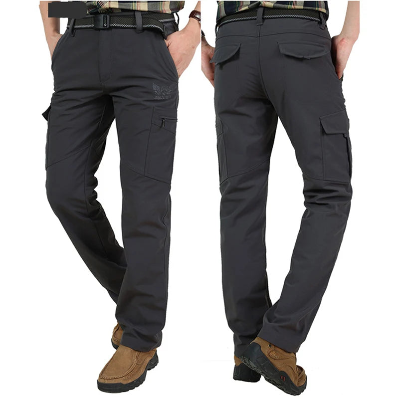 2024 Outdoor Work Tactical Pants Men Winter Casual Cargo Trousers Waterproof Fleece-lined Pant Elastic Hiking Traveling Workwear