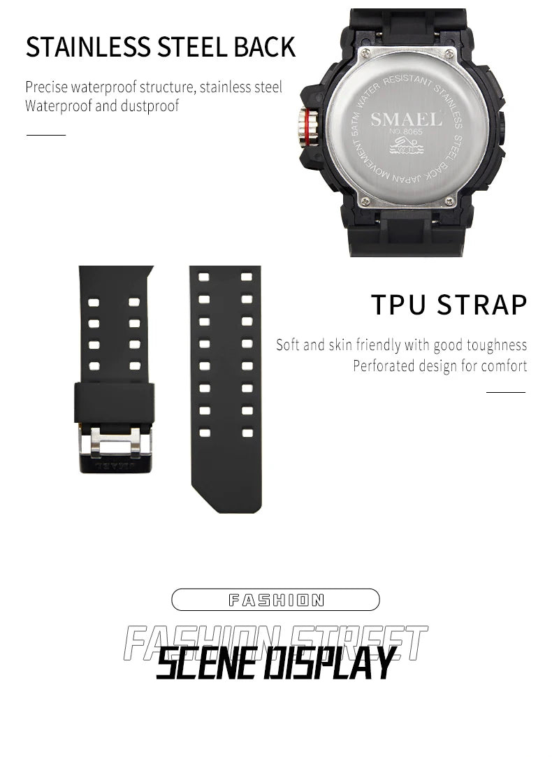 SMAEL Sport Watch for Men Waterproof Wristwatches Student Dual Display Digital Multi-function Stopwatch Clocks 8065 Male Watches