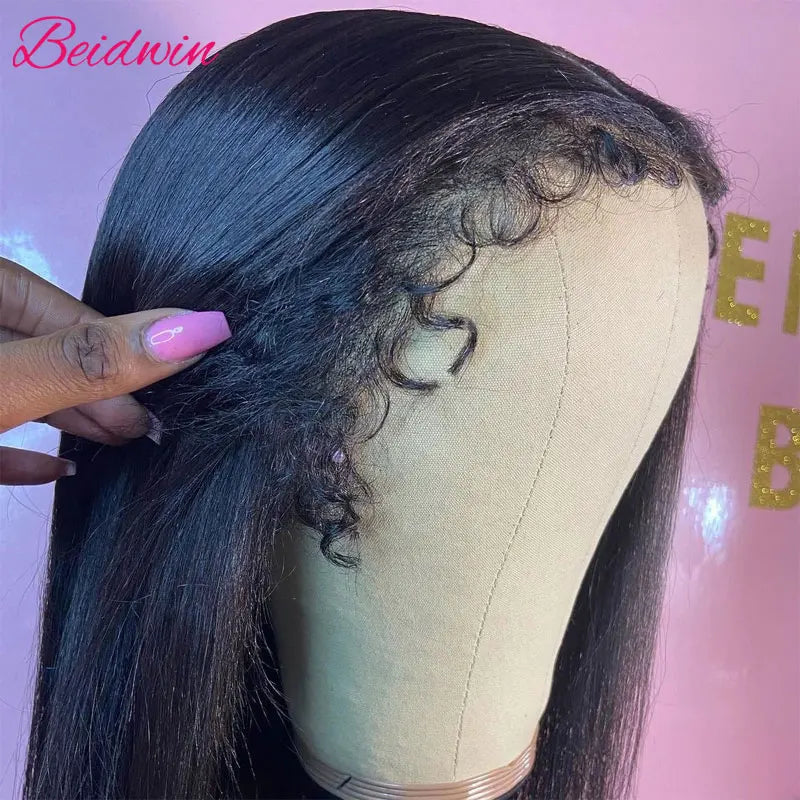 180 Density Straight Glueless Wigs Human Hair Lace Wig 13x4 Lace Front Human Hair Wig 4C Kinky Edges Hairline Wigs For Women