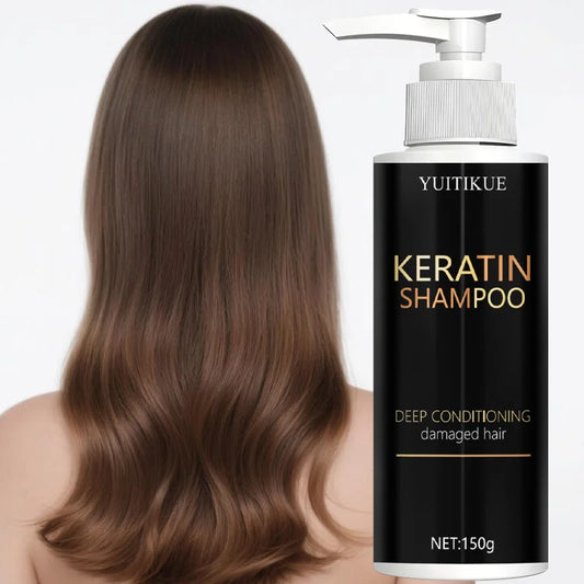 Keratin Deep Repair Shampoo, gentle formula suitable for all hair types, easy at-home care for smooth, shiny, and strong roots.