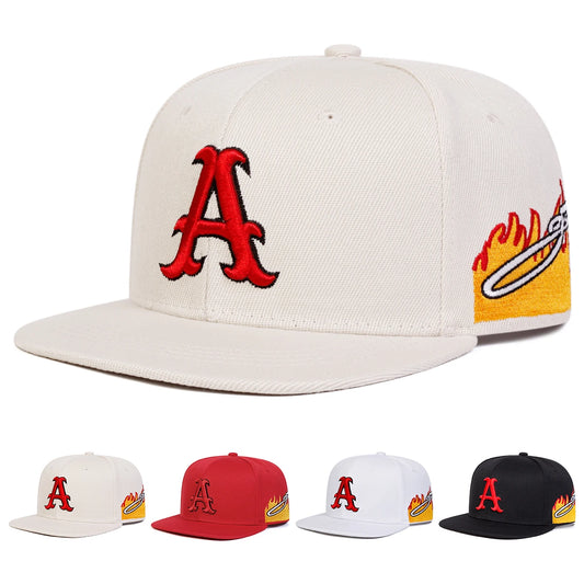 Unisex A Letter Embroidery Side Flame Hip-hop Hats Spring Autumn Adjustable Casual Snapback Baseball Caps Outdoor Sunscreen Hat