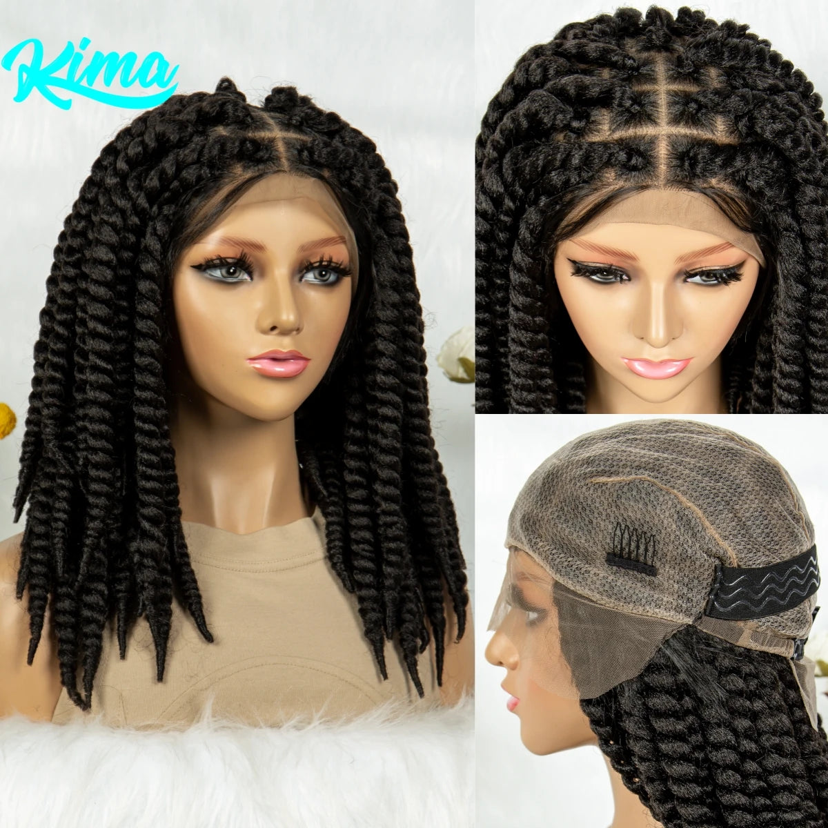 16" Full Lace Twisted Braided Wigs for Black Women Synthetic HD Lace Front Braids Wigs with Baby Hair Natural Lace Braiding Wigs