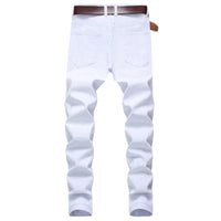 2025 Hole Denim Pants Men's Tide Brand Ruined Hole Jeans Solid Slim All-match High Street Hip Hop Trousers Red White Large Size