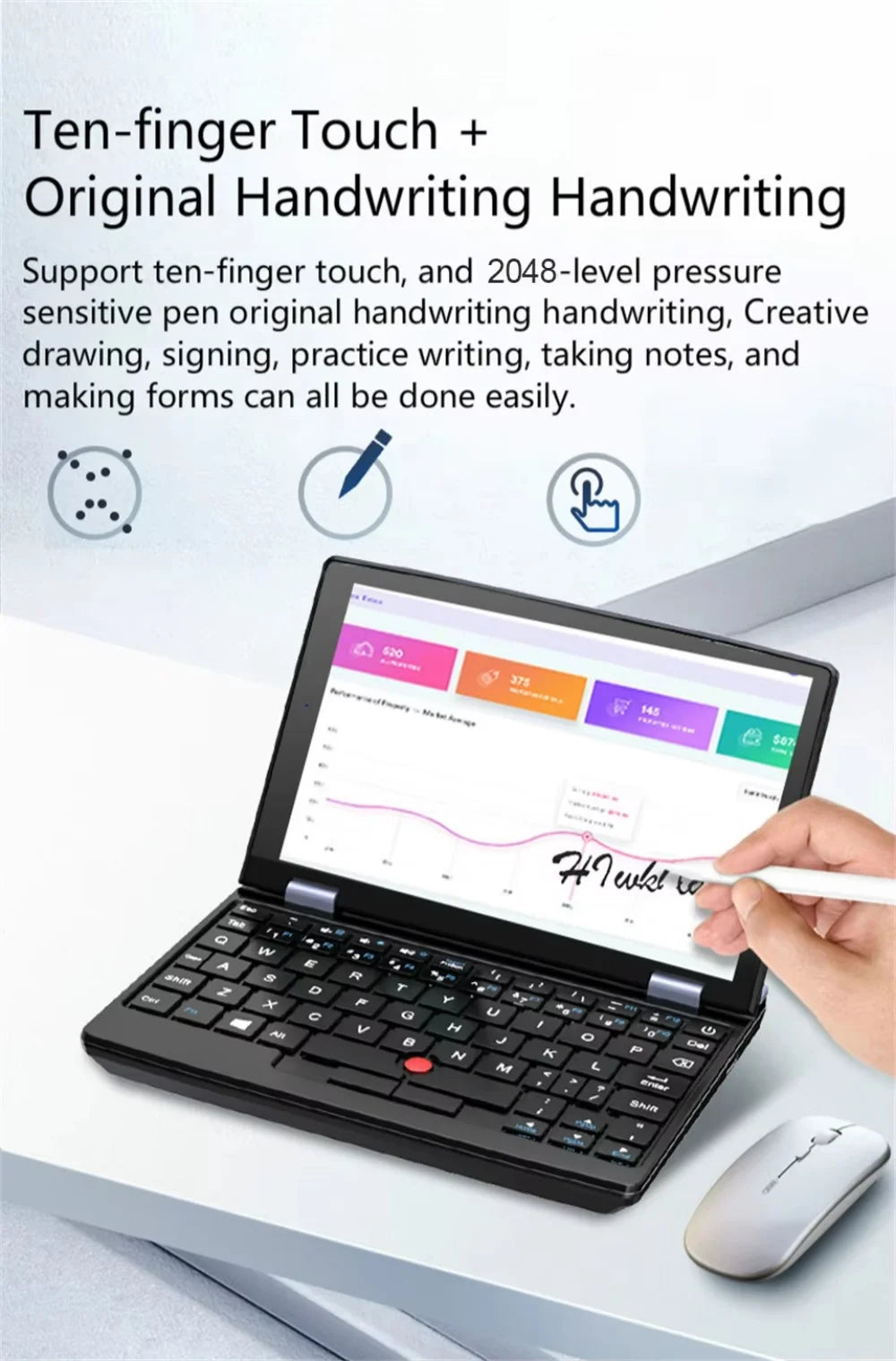 7 Inch Mini Laptop Intel N95 Notebook Touch Screen Portable Netbook Windows 11 Mini PC Micro Computer Bluetooth 4.2 16GB 1TB