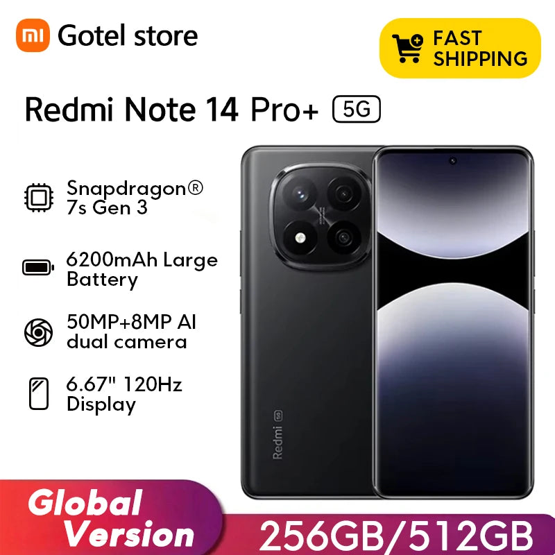 Xiaomi Redmi Note 14 Pro+ 5G Global Version Snapdragon 7s Gen 3 AMOLED 200MP Camera 6.7" 120Hz