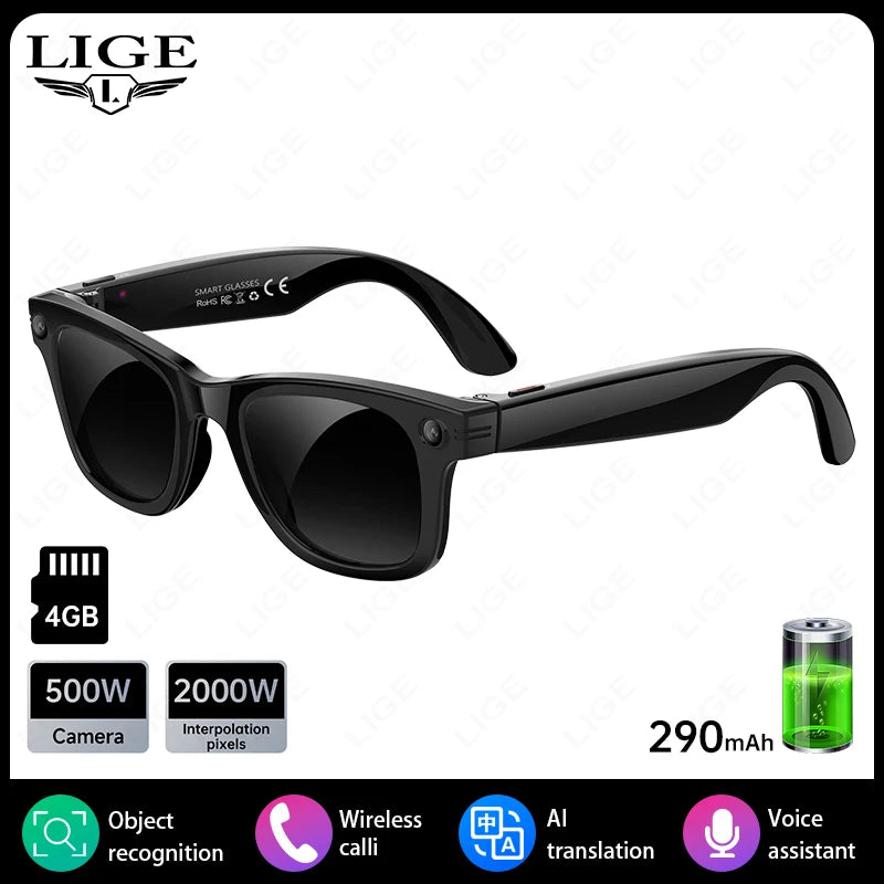AI Smart Glasses 5 Million Pixels Recording Videos Photo Recognition Answer Translation 290mAh IP66 Waterproof Bluetooth Glasses