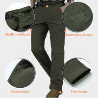 2024 Outdoor Work Tactical Pants Men Winter Casual Cargo Trousers Waterproof Fleece-lined Pant Elastic Hiking Traveling Workwear