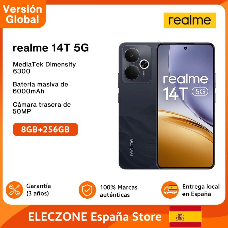 Global Version realme 14T 5G Smartphone MediaTek Dimensity 6300 6.67“ OLED Display 6000mAh Battery Next AI IP69 Water Resistant