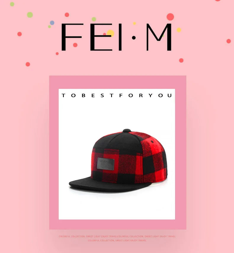 FEI M Fashion PLATED CAP Plaid Adjustable Snapback Cap Outdoor Adult Casual Sports Trucker Hat