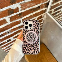 3D Luxury Leopard For Magsafe Grip Tok Phone Case for IPhone 17 16 15 13 Pro Max Wireless Charge Magnetic Stand Holder Cover