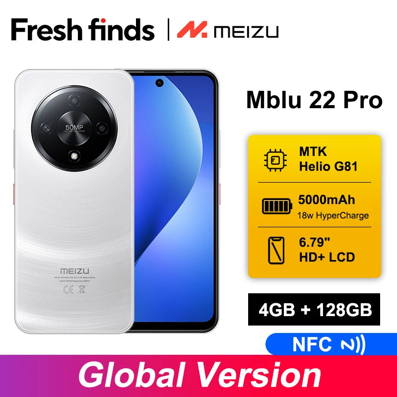 2025 New Global Version Meizu Mblu 22 Pro Smartphone 50MP Main Camera 120Hz 6.79'' LCD 5000mAh Battery 18W Fast ChargerNFC