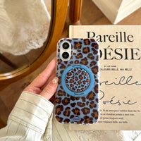 3D Luxury Leopard For Magsafe Grip Tok Phone Case for IPhone 17 16 15 13 Pro Max Wireless Charge Magnetic Stand Holder Cover