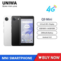 UNIWA Phonemax Q9 Mini Unisoc T606 4G Smartphone 4 Inch QHD 4GB RAM 64GB ROM Mobile Phone Android 14 2000mAh Small Phone Face ID