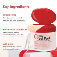 70pcs Red Succinic Acid Peeling Pads Gentle Exfoliation Peeling Pads With Succinic Acid Skin Acnes Cleaner Toner Pads