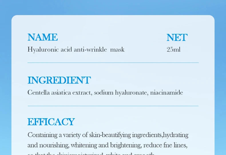 5pcs SADOER 8D Hyaluronic Acid Face Mask Anti Wrinkle Facial Moisturizing Nourishing Firming Hydrating Facial Mask Skin Care