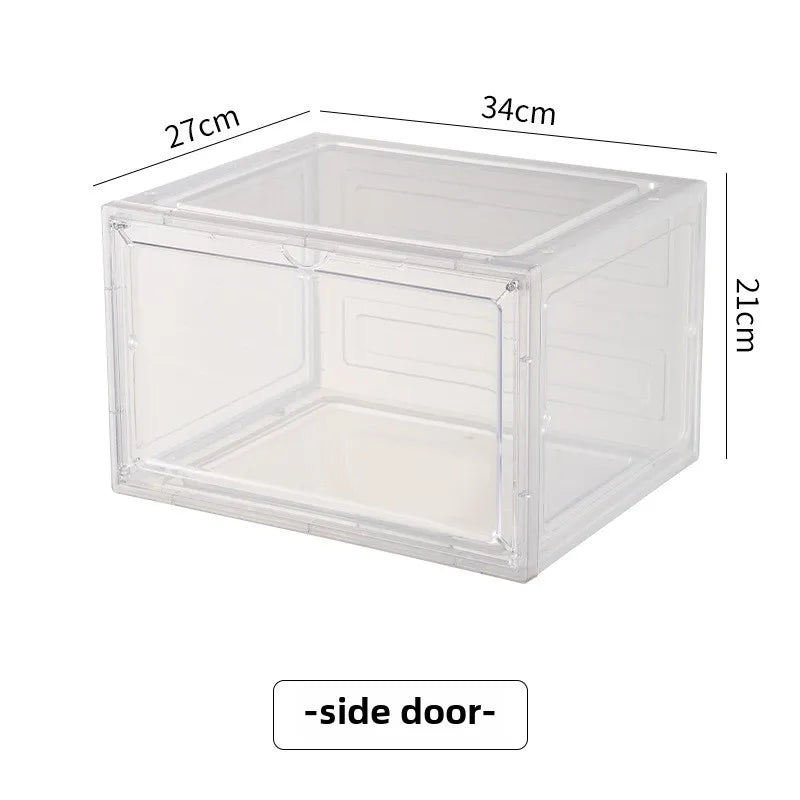 Transparent shoe box, hard box, magnetic storage, acrylic doll bag, hand-held storage box rack, front side opening shoe cabinet