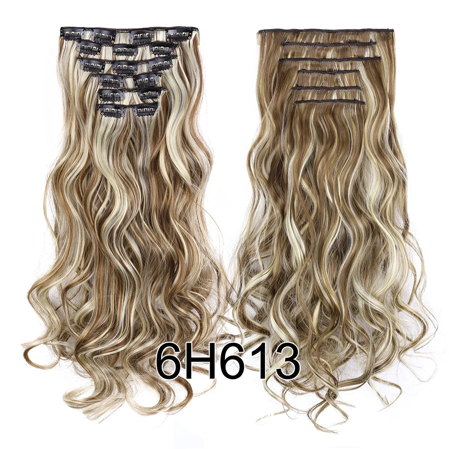Alileader Synthetic Hair 16 Clip In Hair Extension Clip For Women 6Pcs/Set Hair Extension Clip In Ombre Fake Hairpiece Long Wavy