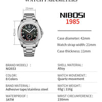 NIBOSI Brand Luxury Mens Watch Waterproof Luminous Digital Design Quartz Watch Casual Belt Date Watches For Men reloj hombre