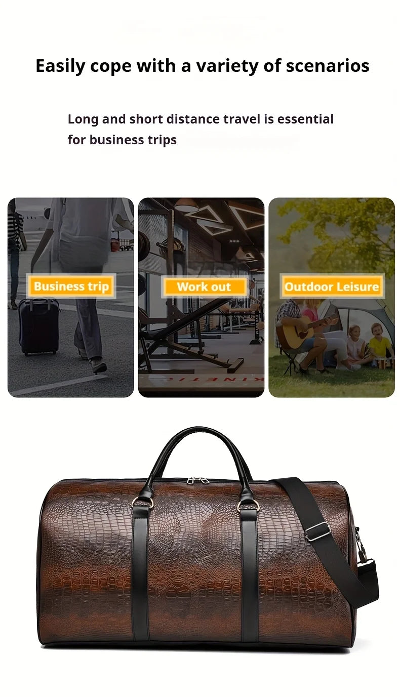 Large Capacity Retro Crocodile-Textured Travel Duffel Bag - Durable Vacation Luggage, Versatile Gift for Men & Women
