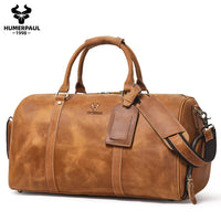 Men's Crazy Horse Leather Duffle Bag Large Capacity Travel Luggage Bag Fits 15'' Laptop & Shoes Durable Totes Bags for Business