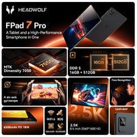 Headwolf FPad7Pro SIM 4G LTE Gaming Tablet 8.4" 2.5K FHD Display Screen 16GB 512GB MTK 7050 CPU,8MP/16MP Camera, WiFi 6 tablet