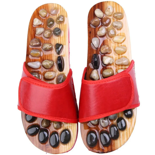 Natural Pebbles Acupressure Massage Slippers Rotating Feet Care Massage Stone Sandals Adjustable Relaxation Foot Massager Shoes