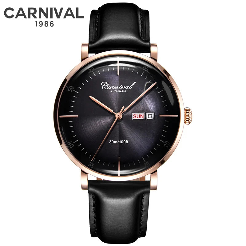 Carnival Brand 3D Curved Dial Luxury Sapphire Automatic Watch for Man Leather MIYIOTA Mechanical Watch Sports Wristwatch Male