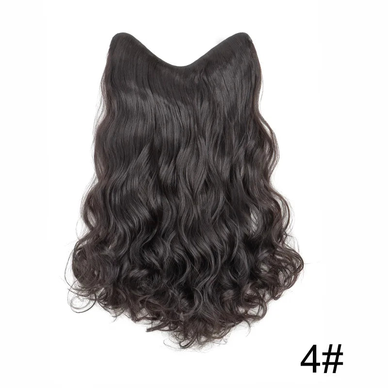 20Inch Synthetic Long Wavy Curly 4 Clip in Hair Extension V-shaped Heat Resistant Black Blonde Hairpiece for Women