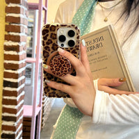 3D Luxury Leopard For Magsafe Grip Tok Phone Case for IPhone 17 16 15 13 Pro Max Wireless Charge Magnetic Stand Holder Cover