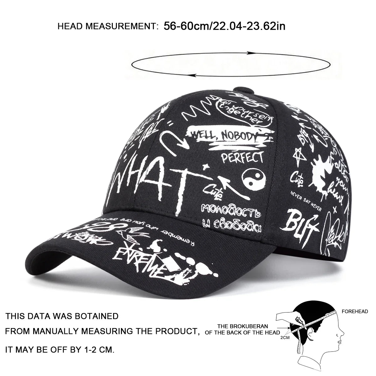 Unisex What Gossip Graffiti Print Baseball Caps Spring Autumn Outdoor Adjustable Casual Hats Sunscreen Hat