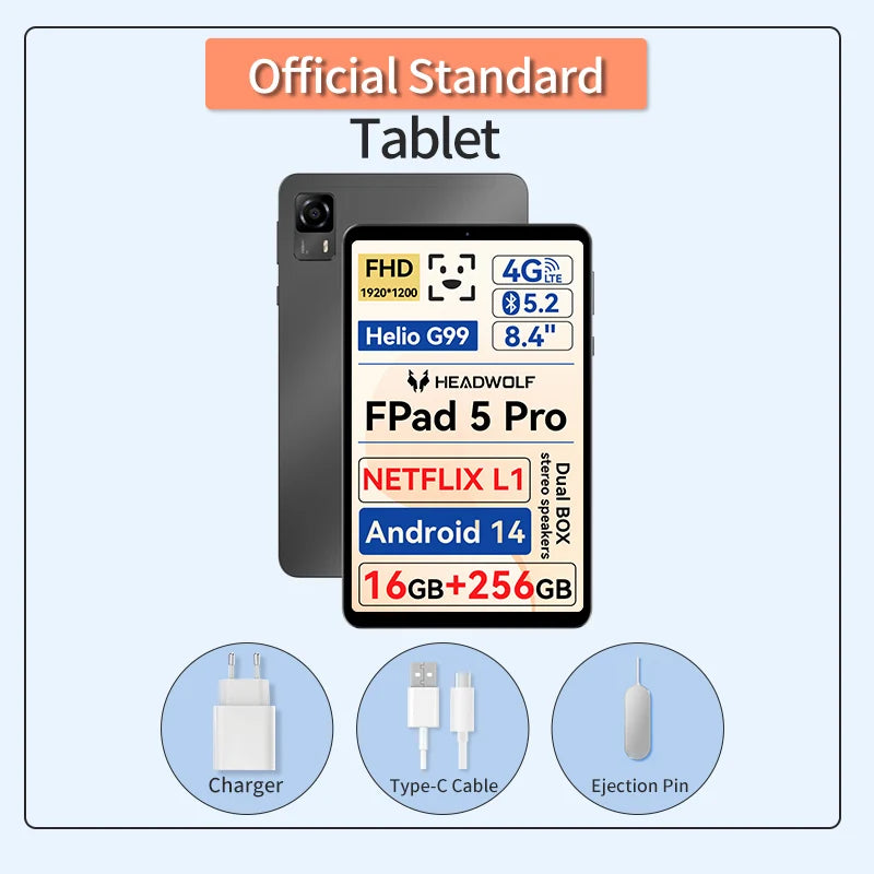 HEADWOLF FPad5/Pro Android 14 tablet 8.4 inch Max 16GB Ram 128GB/256GB ROM UFS2.1 Octa-core G99 Tablet PC Support WideVine L1