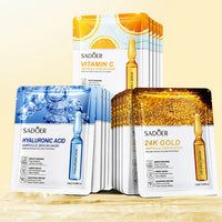 10pcs SADOER 24K Gold Vitamin C Hyaluronic Acid Face Mask Facial Moisturizing Firming Hydrating Facial Masks Skin Care Products