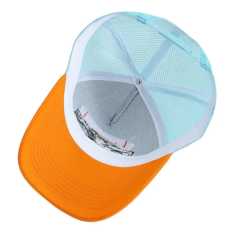Hot Sale Unisex Summer Fishing Cap Breathable Mesh Trucker Hat Men Women Big Truck Embroidered Pattern Snapback Outdoor Hat