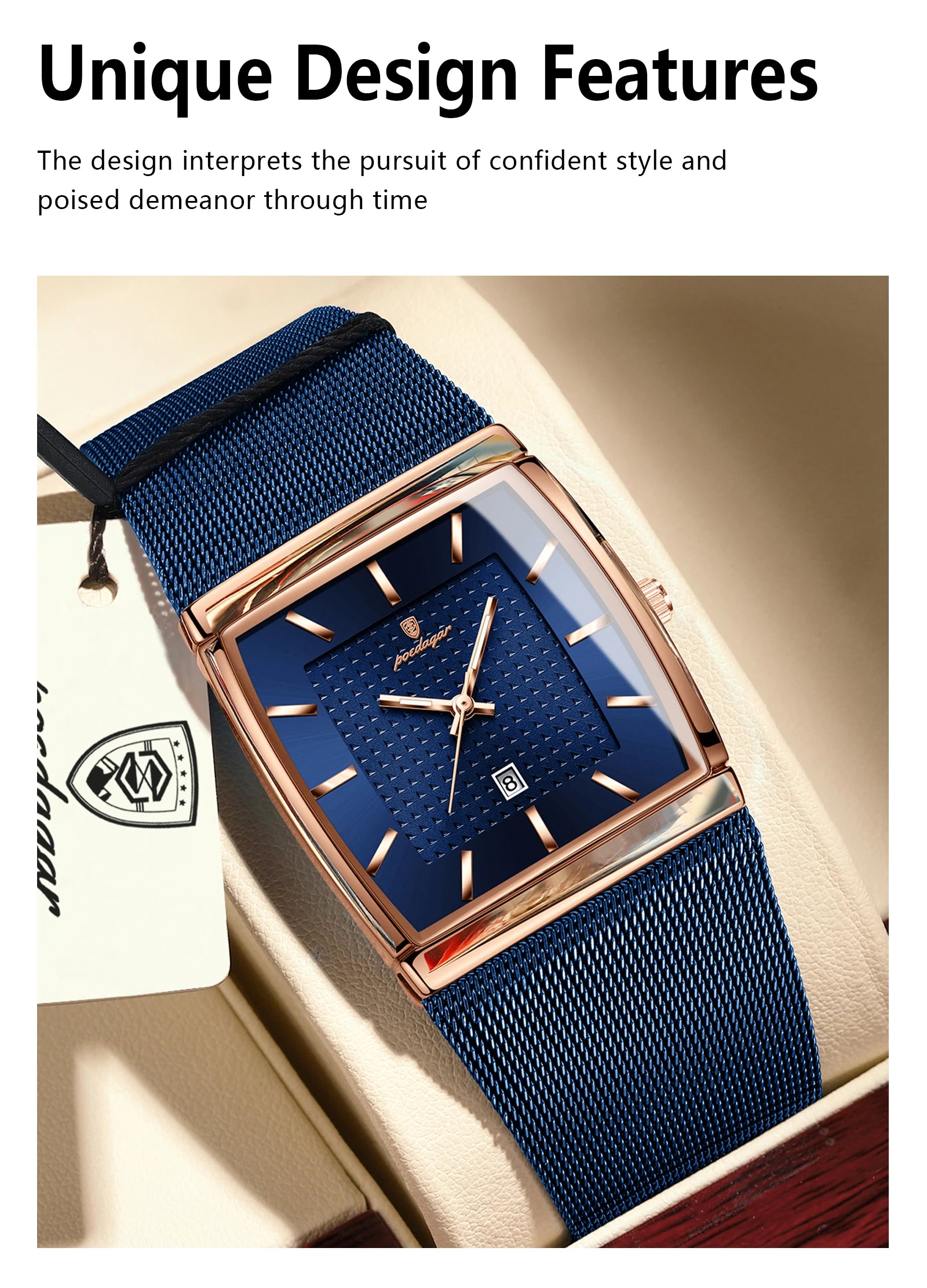 POEDAGAR Luxury Fashion Men Clock Stainless Steel Mesh Date Waterproof Luminous Man Wristwatch Quartz Casual Men's Watches Reloj