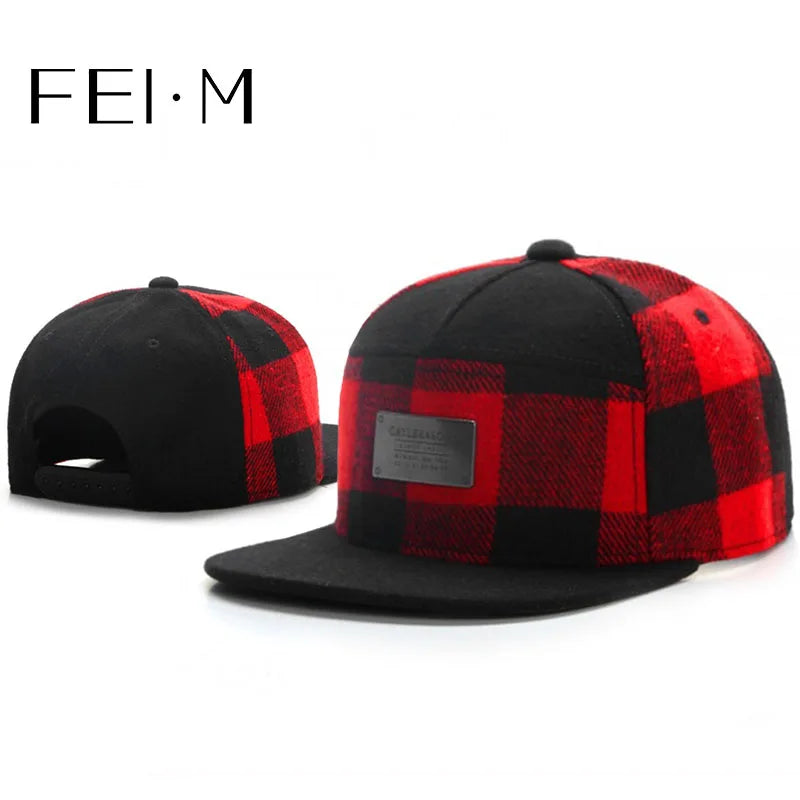 FEI M Fashion PLATED CAP Plaid Adjustable Snapback Cap Outdoor Adult Casual Sports Trucker Hat