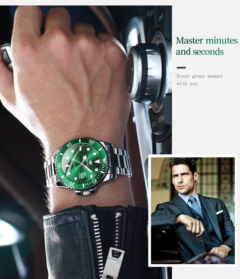 OLEVS 5885 Top Brand Classic Men's Quartz Watch Luminous Hands Calendar Display Stainless Steel Strap Waterproof Men's Watch