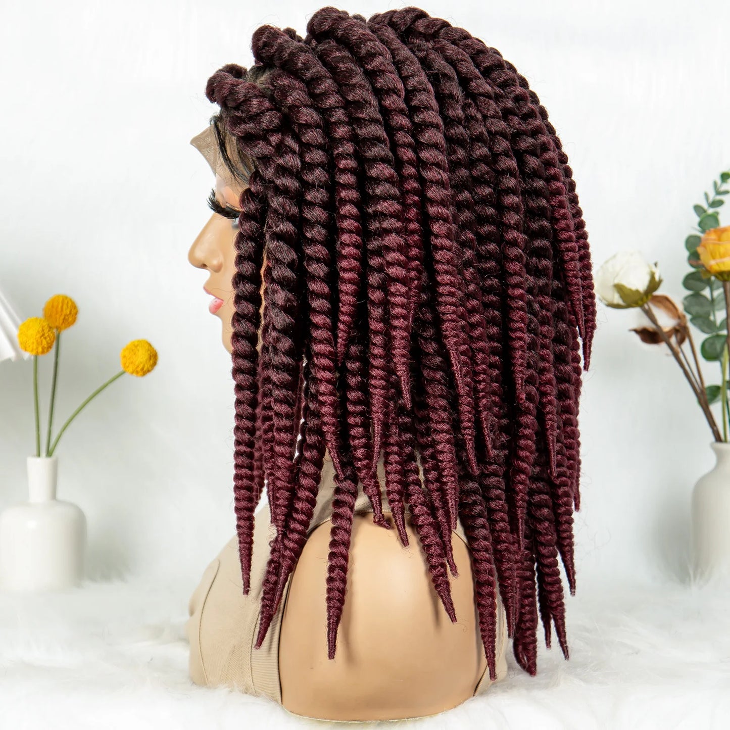 16" Full Lace Twisted Braided Wigs for Black Women Synthetic HD Lace Front Braids Wigs with Baby Hair Natural Lace Braiding Wigs