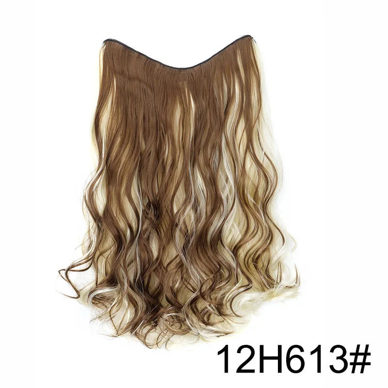 20Inch Synthetic Long Wavy Curly 4 Clip in Hair Extension V-shaped Heat Resistant Black Blonde Hairpiece for Women