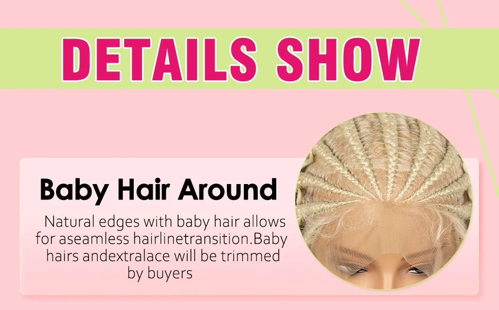 20inch Synthetic Cornrow Braided Wigs Half Braids Half Bohemian Wig 613# for Black Women Knotless Fashion Wig Sytlish