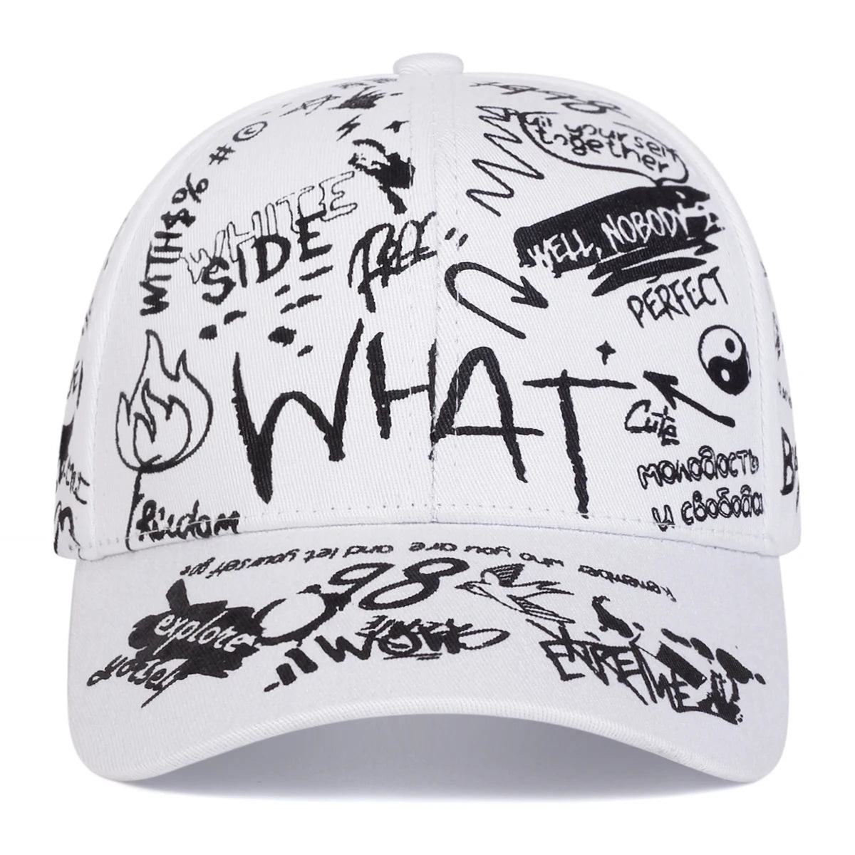 Unisex What Gossip Graffiti Print Baseball Caps Spring Autumn Outdoor Adjustable Casual Hats Sunscreen Hat