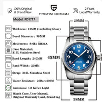 2025 PAGANI DESIGN Luxury Pilot Automatic Mechanical Watch 38MM Sapphire Waterproof Watch for Men Relogio Masculino PD1717 V2