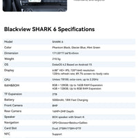 Blackview SHARK 6 AI Smartphone Android 15 Unisoc T8100 5G Mobile Phone 6.88'' Display 120Hz,  8+16GB RAM,128GB+2TB ROM, 5000mAh