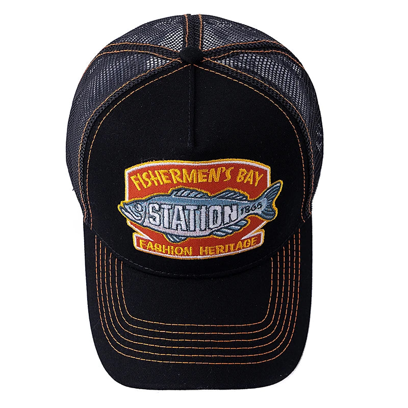 Unisex Summer Fishing Cap Breathable Mesh Trucker Hat Men Women Big Fish Fisherman Embroidered Snapback Hat Outdoor Fishing