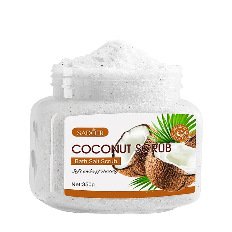 350g Coconut Scrub, Rich in Walnut Shell Powder, Glycerin, Coconut Extract and Other Skin Care Ingredients, with a Rich Coconut Fresh Scent, Gentle and Delicate Scrub Particles That Deeply Cleanse the Skin, Remove Dirt, Physi