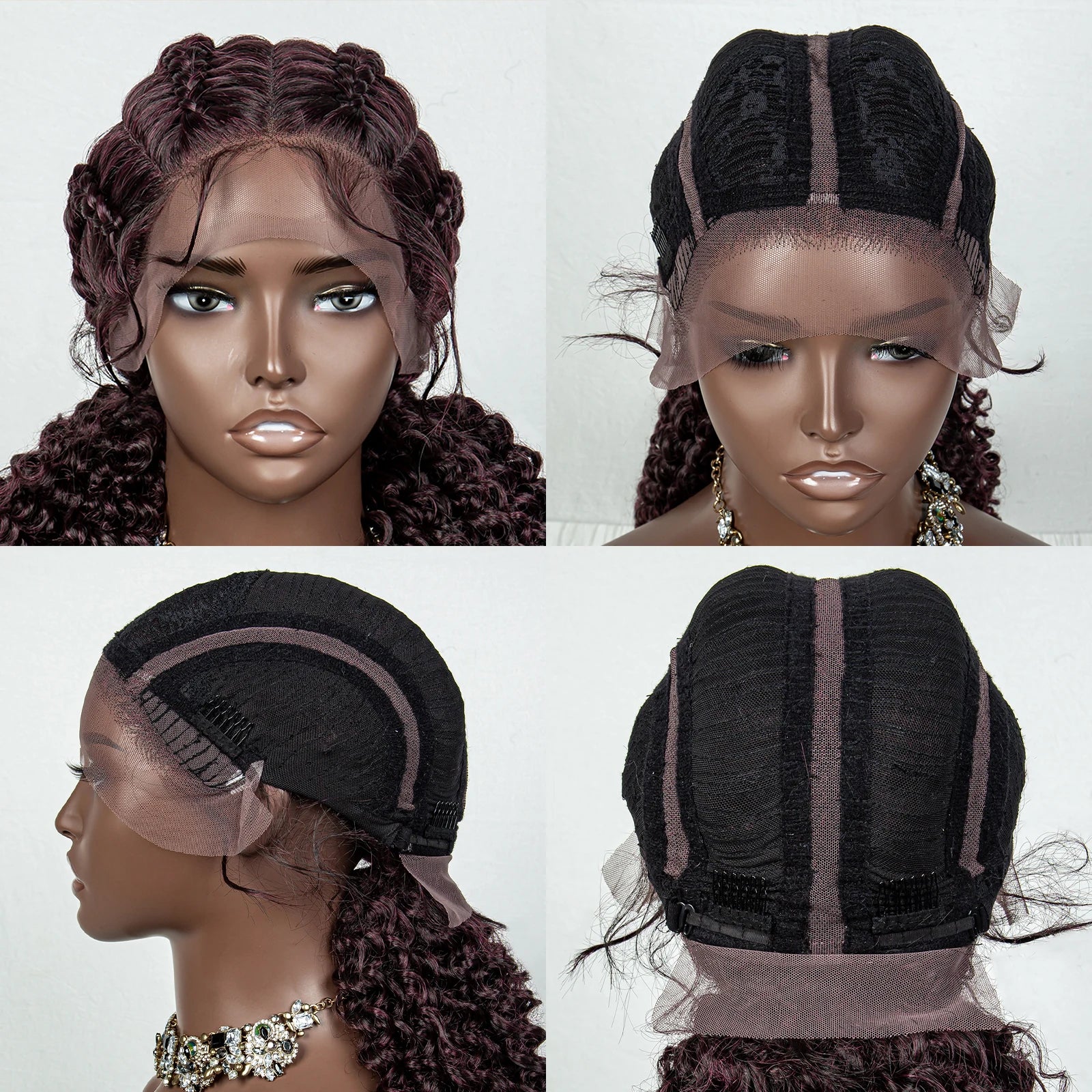 22inch Cornrow Braided Wigs Synthetic Lace Front Braids Wigs with Baby Hair 2 Curly Ponytail Braided Wigs for Black Women