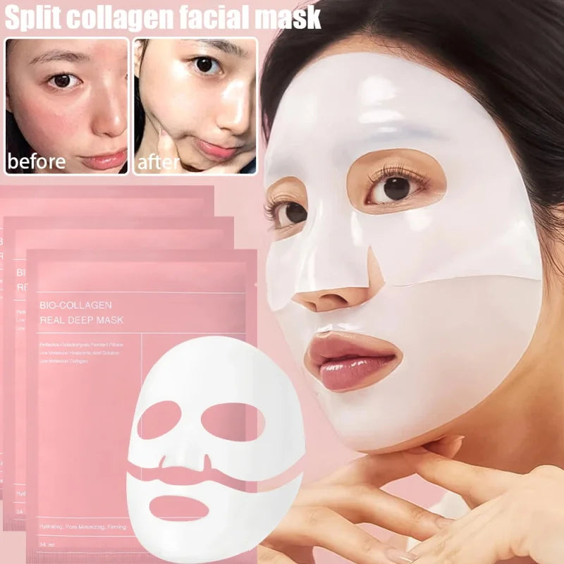 5/10/15/20 Bio Collagen Face Mask Shrink Pores Deep Hydrating Moisturizing Split Mask Firming Nourish Brighten Facial Skin Care