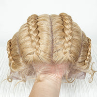 22inch Cornrow Braided Wigs Synthetic Lace Front Braids Wigs with Baby Hair 2 Curly Ponytail Braided Wigs for Black Women