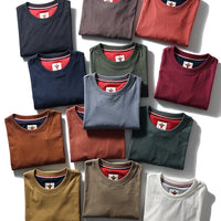 2025 Summer New American Retro Short Sleeve O-neck Solid Color T-shirt Men's Fashion 100% Cotton Washed Casual Terry Cloth Tops