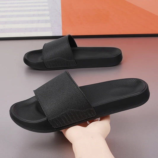 Men's EVA One-Strap Slide Sandals, Comfortable Anti-Slip Design, Sizes 39-46, Black & White, Perfect for Daily Use